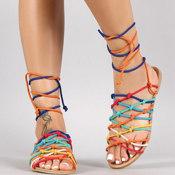 𝙇𝙖𝙨𝙩 𝙎𝙞𝙯 5.5, 6 & 7 🖤Multi Knotted Lace-Up Sandal - Picture 3 of 6